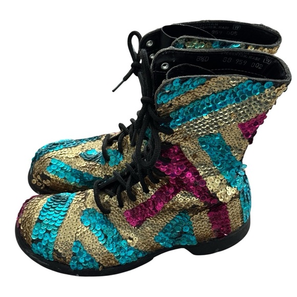 Corcoran Other - Corcoran Military Boots Size 8.5 D Custom Made DIY Sequined Lace Up Boots